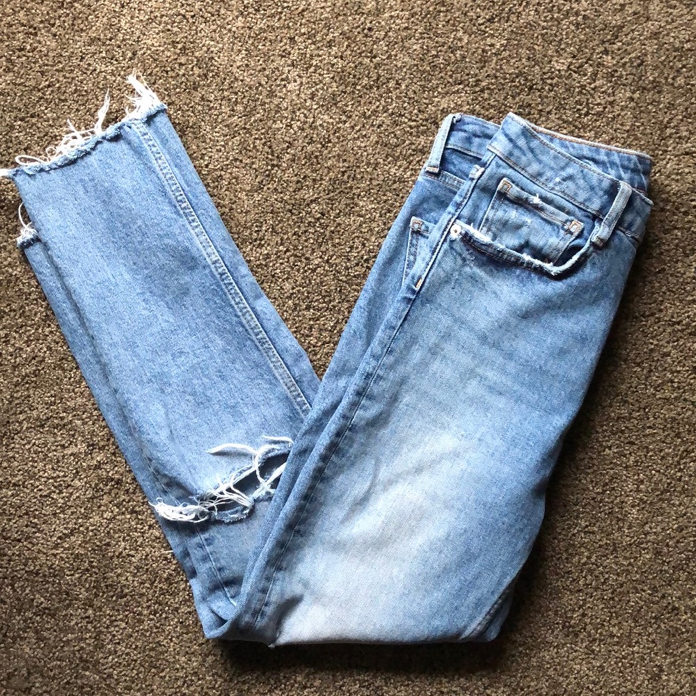 Zara distressed straight leg jeans